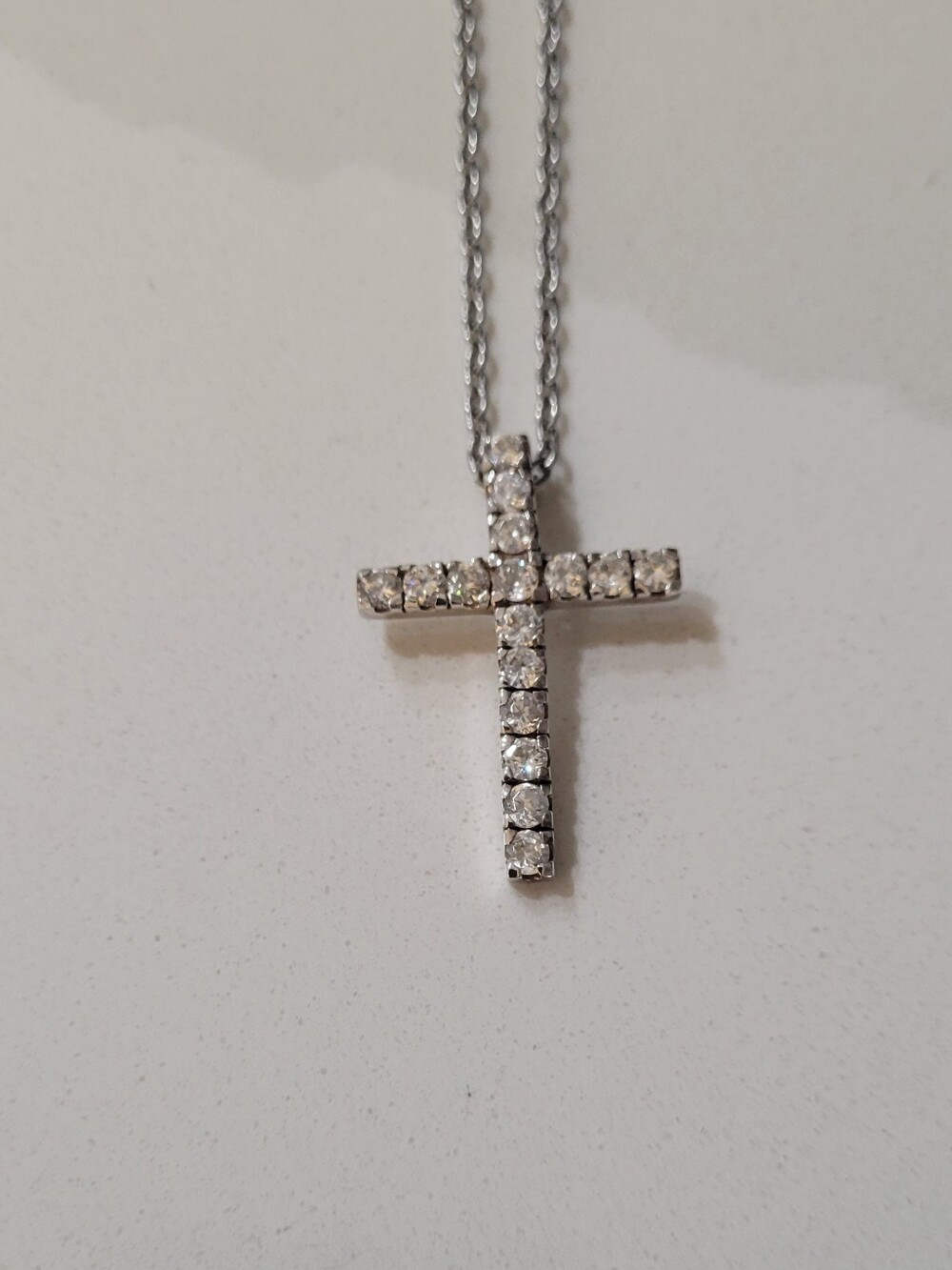 Sparkling Stainless Steel Cross Pendant Necklace 18" - Clear Crystal